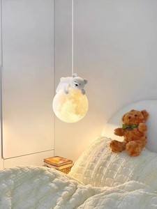 现代简约吊奶油风床头小吊灯睡熊月兔卡通月球儿童房男童女童房间