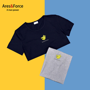 Ares＆Force夏学院风印花水果香蕉圆领T恤卫衣加肥加大码男女情侣