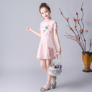 next long儿童旗袍裙夏季中国风小女孩洋气薄款女童演出服连衣裙