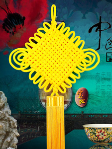 电视背景墙2024新款挂件中国结黄色流苏手工装饰过年装饰挂饰高档