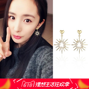 女士耳环2018新款夏季太阳镶钻不规则金属时尚气质耳坠简约潮饰品