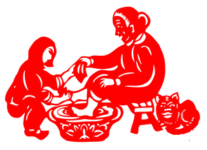 dh51孝亲情给母亲洗脚学生剪纸作业学校剪纸学校教室墙贴画成品