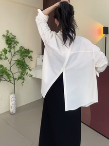 韩版后背开叉扣子长袖防晒衬衣女2024夏季时尚气质衬衫吊带裙套装