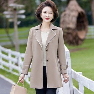 中年妈妈春装外套中长款气质风衣50岁中老年女装春季高贵上衣夹克