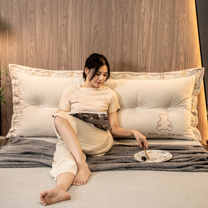 纯色床头靠垫花边刺绣靠背轻奢双人靠枕卧室长靠包沙发女生厚软包