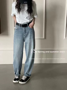 2024春季新款韩国进口牛仔微哈宽松长裤时尚潮欧洲站女