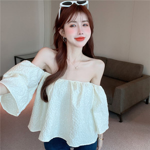 一字肩抹胸上衣雪纺