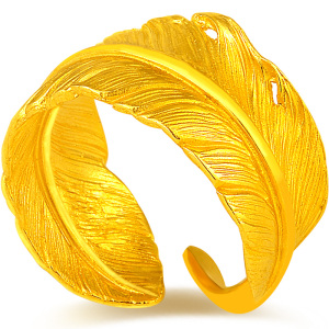 999足金黄金戒指男女潮情侣对戒羽毛戒指个性开口食指环高桥吾郎