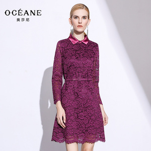 奥莎尼2022春季新品通勤白色长袖翻领修身百搭蕾丝衬衫女oceane女装