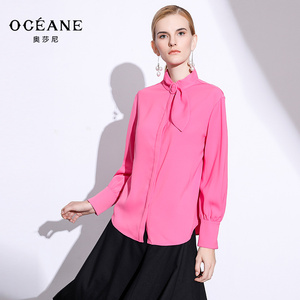 奥莎尼春秋季优雅时尚通勤领结单排扣长袖衬衣上衣女oceane女装旗舰