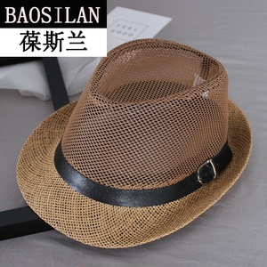 夏季男士草帽子太阳帽网眼透气遮阳凉帽爵士礼帽情侣度假沙滩夏