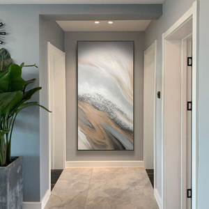 手绘油画玄关装饰画现代简约竖版客厅沙发背景落地画走廊过道挂画