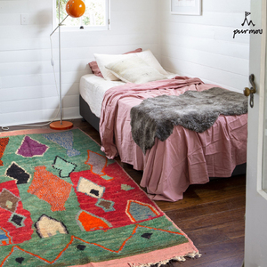 Purmou地毯150x235cm摩洛哥羊毛创意卧室床边毯红绿色现代茶几毯