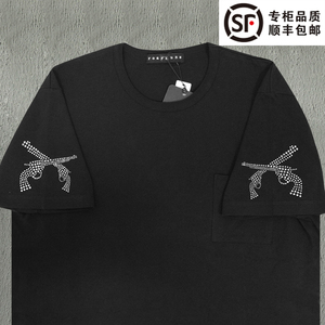 潮牌roar双枪短袖 os版本宽松t恤 水钻圆领纯棉暗黑风朋克网红款