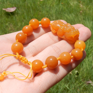 方言精品巨漏佩戴级云南鸡油黄黄色黄龙玉巧雕貔貅手链手串玉友h