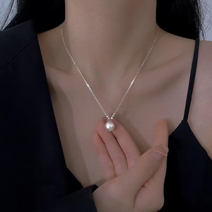 珍珠吊坠项链女单颗一颗925纯银轻奢小众设计2023年新款生日礼物