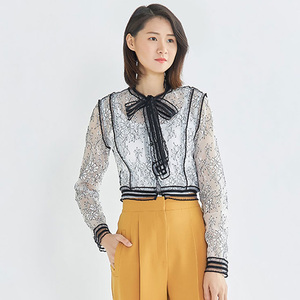 哥弟阿玛施新正品2020春夏款蝴蝶结蕾丝长袖网纱衬衫衣女1300517