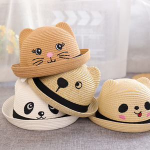 韩版0婴儿2男童夏季防晒草帽1-3岁儿童透气遮阳帽女童轻薄太阳帽