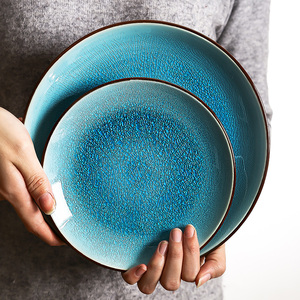 铭古日式餐厅陶瓷创意蓝色冰裂釉餐具家用米饭碗菜盘浅盘汤碗碟勺