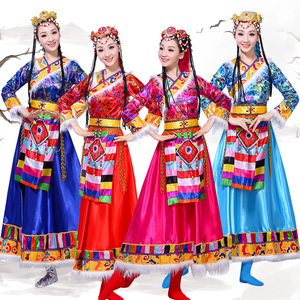 新款藏族舞蹈服装民族风大裙摆广场舞表演服成人长裙水袖演出服女