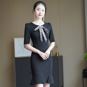 售楼处职业套装女工作服气质女神范连衣裙蝴蝶结时尚中袖空姐夏装