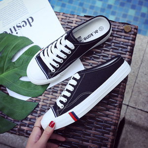 时尚邓清慧淘宝春季没有脚后跟的鞋子女透气板鞋无后跟运动鞋女不带