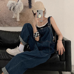小个子港味bf牛仔背带裤女2022年夏季新款高级感冷淡风阔腿连体裤
