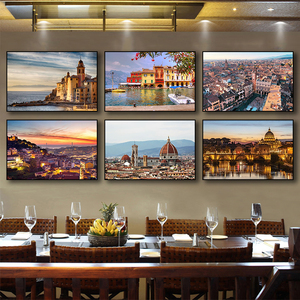 意大利西餐厅装饰画美式咖啡馆威尼斯壁画国外城市建筑风景挂画