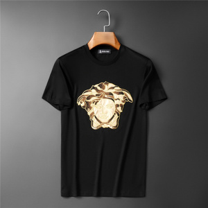 欧洲站潮牌男士夏季衣服美杜莎贴布刺绣烫金短袖t恤时尚薄款小衫