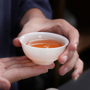 功夫茶具小茶杯超薄白瓷杯羊脂玉白玉瓷静心茶杯品茗杯主人杯单杯