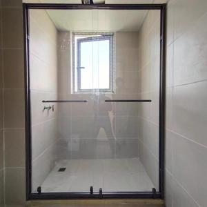 定制一字形卫生间金色拉丝移门淋浴房厕所干湿分离屏风隔断玻璃门