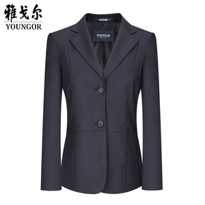 雅戈尔女装西装专柜正品藏青暗条纹羊毛西服修身百搭职业装33231