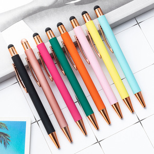 彩色按动橡塑喷胶广告笔 现货激光雕刻电容圆珠笔铝杆触屏笔