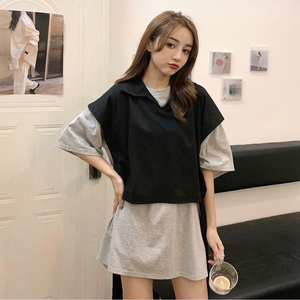短袖无袖t恤女学生