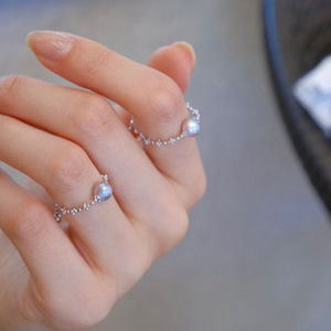 DIY配件 S925纯银仙女链珍珠戒指空托配饰 可抽拉伸缩调节指环5-7