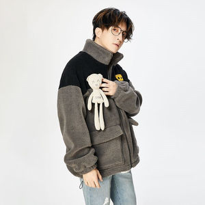 薛之谦同款可拆卸玩偶拼接羊羔毛潮牌保暖加厚小众情侣男女外套