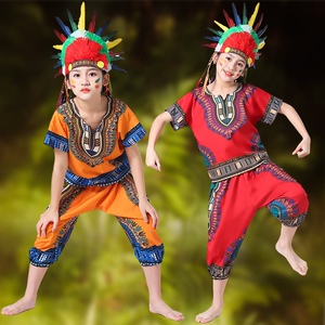 六一儿童非洲鼓演出服套装男女野人印第安人舞蹈傣族民族风表演服
