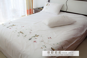 外贸纯棉全棉刺绣被套四件套绣花简约大气双人白色床单式床上用品
