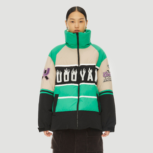 uooyaa/乌丫2021冬季新款经典logo绣标分割拼色抽绳羽绒服