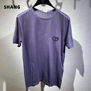 港现dior迪奥 深紫色 cd刺绣logo圆领短袖t恤男女 正品代购