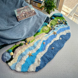 南风创意手工苔藓地毯diy钩针编织材料包蓝色海洋客厅卧室沙发旁