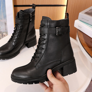 gnc女鞋2020冬新款机车厚底加绒短靴真皮马丁靴商场同款gw209155