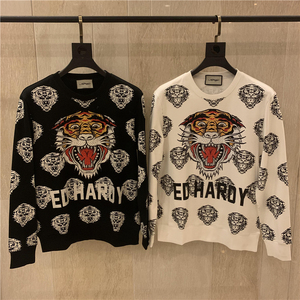 美国潮牌ed埃德哈迪情侣款卫衣老虎头烫钻满印小虎头圆领棉质上衣