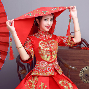 秀禾服新娘红盖头铜钱流苏刺绣盖头喜帕中式嫁衣盖头结婚喜盖头巾