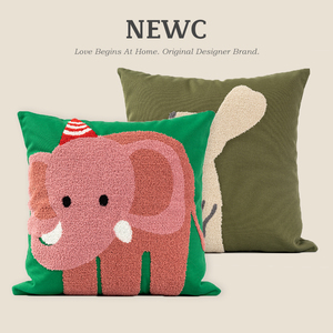 NEWC新宸优品 可爱卡通动物抱枕套客厅沙发卧室小象兔子绣花靠枕