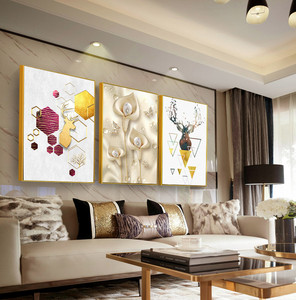 三联客厅画组合画抽象画北欧壁画轻奢画定制画现代画晶瓷画水晶画