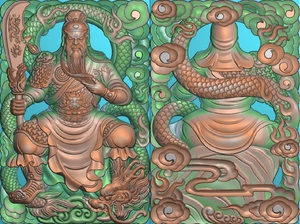 关公 坐关公 盘龙镂空双面关公  精雕图    玉雕图