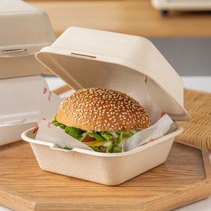 一次性汉堡盒可降解纸浆环保材质包装盒外卖打包盒便当盒蛋糕盒