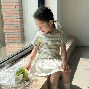 女童时尚套装2024夏季韩版短袖针织衫毛衣上衣半身裙短裙俩件套潮
