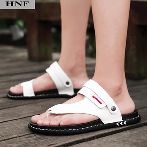 白色两穿凉拖鞋男出街能开车的拖鞋夹脚趾人字沙滩鞋老缅冫脱鞋男